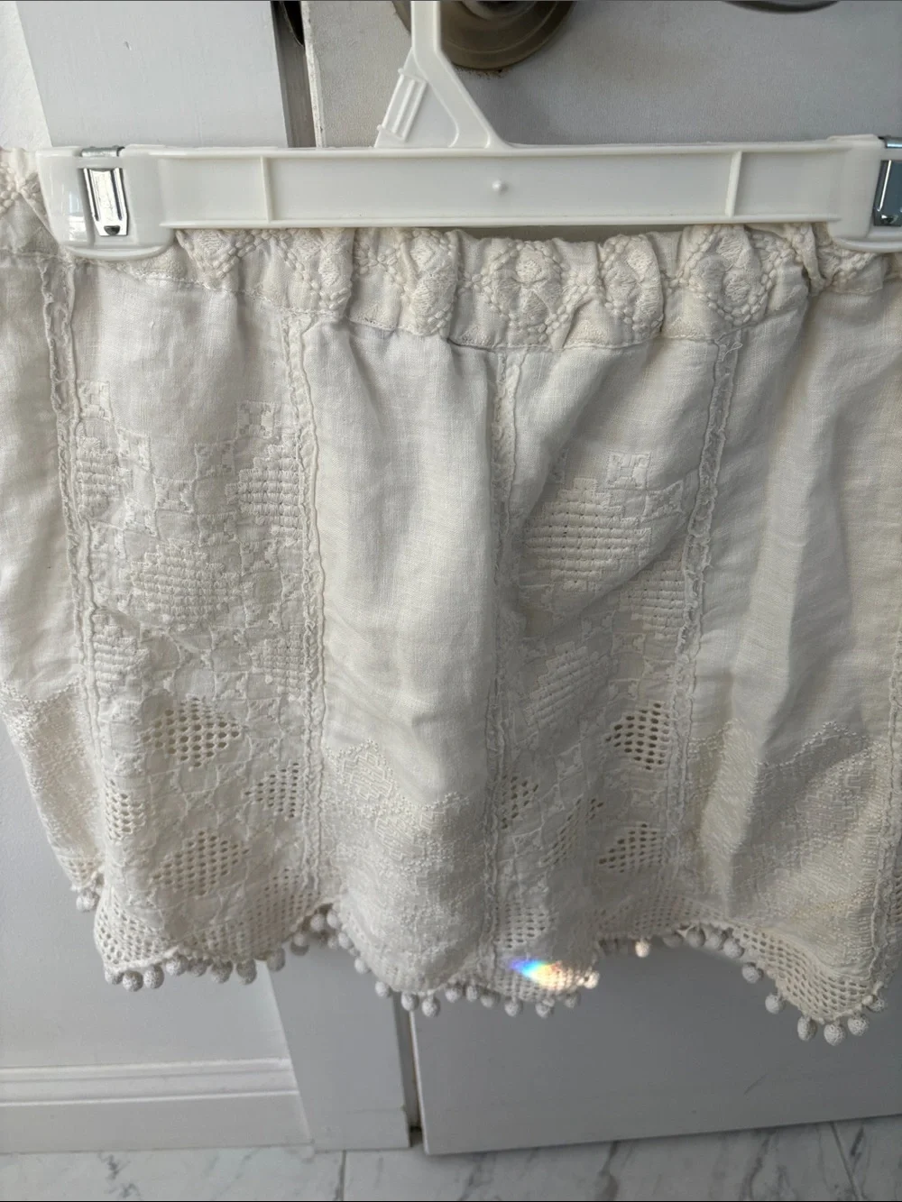 Calypso St. Barth linen Cream Eyelet Pom-Pom Skirt